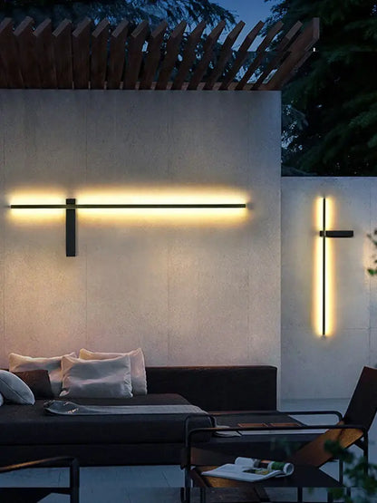 DecorBites™ modern outdoor wall light with sleek black metal frame and warm yellow led glow for villa garden patio