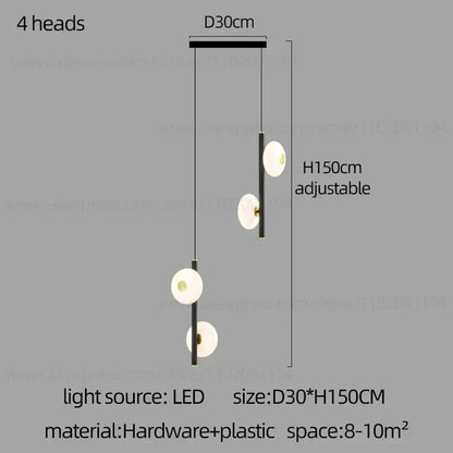 Modern minimalist decorbites led oval chandelier with four white glass shades on adjustable black metal frame for indoor use