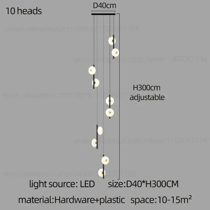 Modern minimalist decorbites led oval chandelier with ten white led bulbs on black frame for adjustable indoor lighting