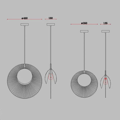 Modern DecorBites™ oyster pendant lamp with metallic radial spoke design available in two sizes for loft decor