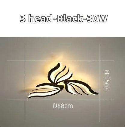 Black three-head wall lamp with sleek leaf design and 30w lighting paired with DecorBites led panel ceiling light