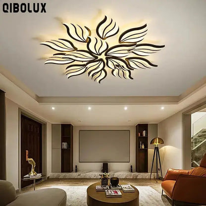 Black leaf-shaped DecorBites LED panel ceiling light fixture with modern artistic design for bedroom and living room