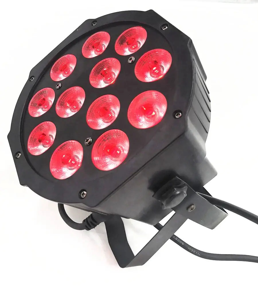 Black octagonal decorbites led par 12x18w rgbwa light fixture with 16 red glowing bulbs for stage and party use