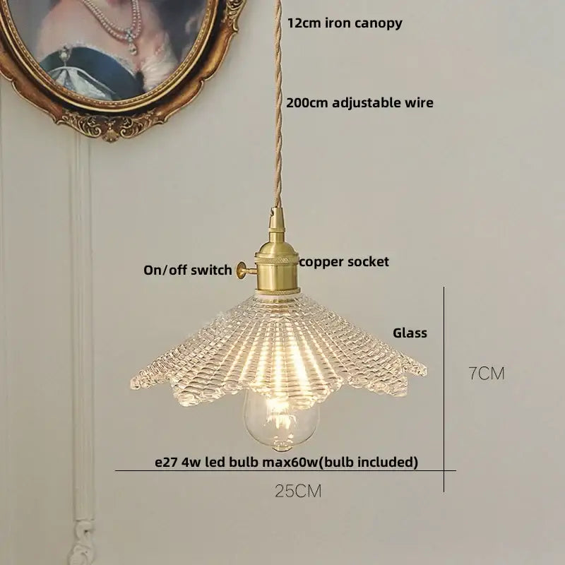 DecorBites led pendant lamp with a clear glass fluted shade and brass hardware for modern minimalism stair lighting