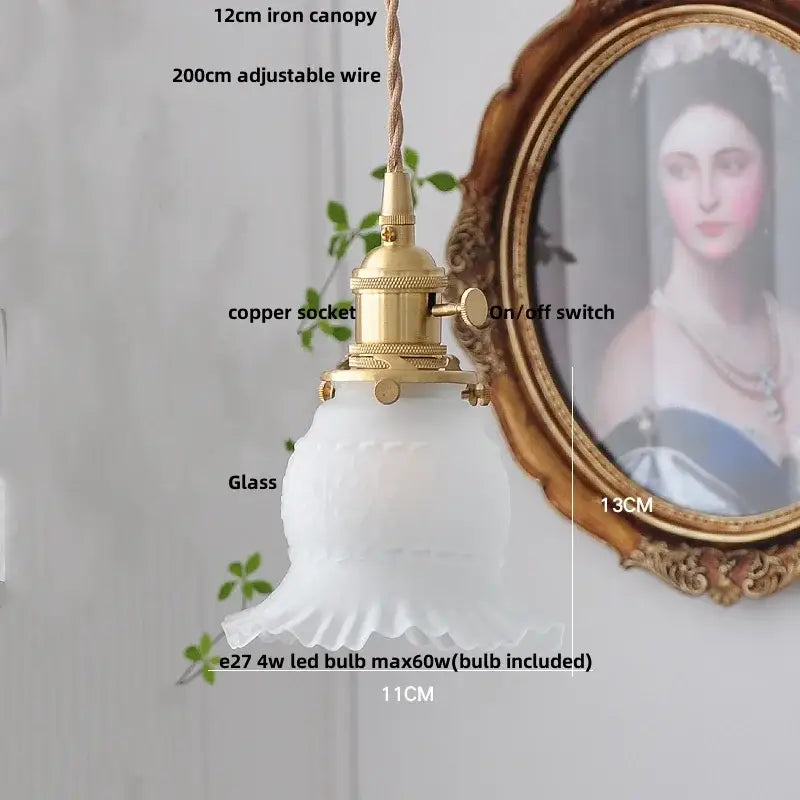 Decorbites led pendant lamp with white frosted glass shade brass-finished copper socket and on/off switch for modern decor