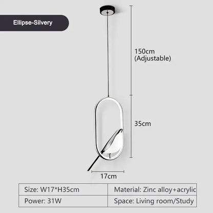 DecorBites™ silver led pendant lamp with sleek zinc alloy and acrylic design adjustable to 150cm length for bedroom