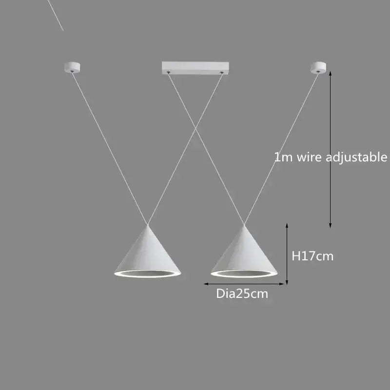 White conical minimalist pendant light with adjustable 1m wires by DecorBites led pendant lamp for kitchen island use
