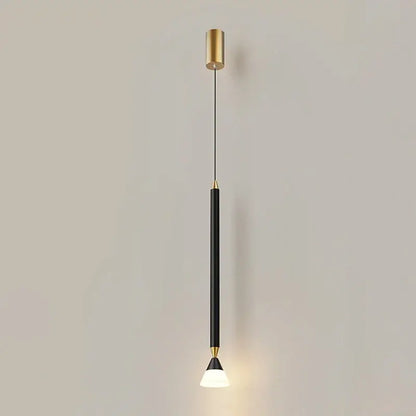 A sleek black and gold decorbites led pendant light with brass accents and warm glow for modern living and bedroom spaces