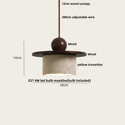 DecorBites™ led pendant lamp with dark wood canopy and yellow travertine shade in modern adjustable wire suspension