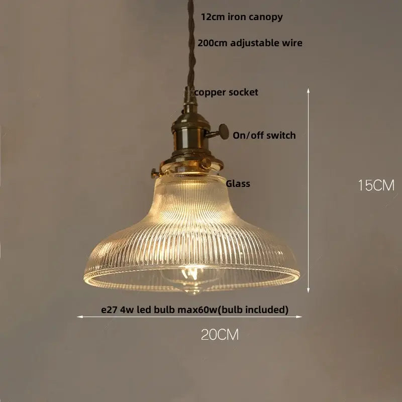 Vintage-style decorbites led pendant lamp with ribbed white glass shade brass finish and adjustable iron canopy