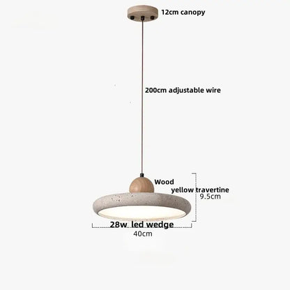 DecorBites led pendant lamp with 12cm wooden canopy, 200cm wire, and yellow travertine stone shade with wood accent