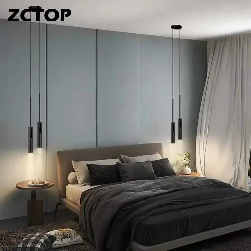 Modern black cylindrical decorbites led pendant light with minimalist design for bedroom dining kitchen use