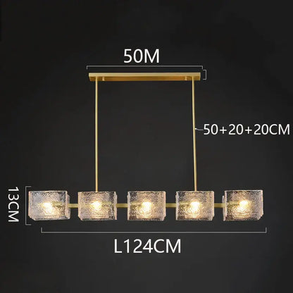 Gold-toned metal frame decorbites led pendant with five textured frosted glass cubes for indoor lighting chandelier