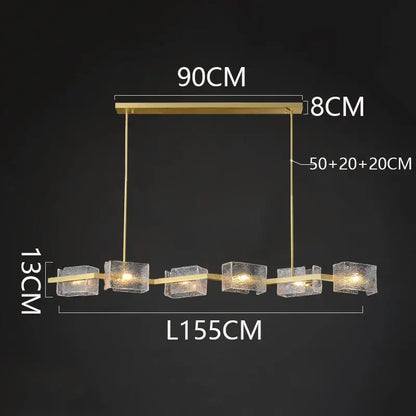 Gold-toned decorbites led pendant with five textured glass cubes suspended by slender rods for indoor lighting