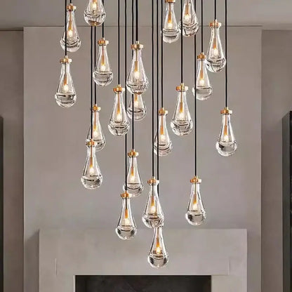 Modern decorbites led pendant lights with clear glass teardrop bulbs and gold metal caps for indoor living room lighting