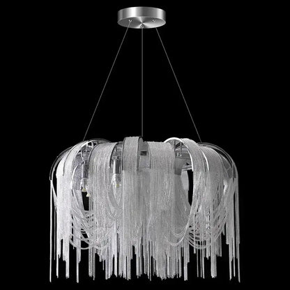 Decorbites led pendant silver-toned chandelier with cascading chains modern led pendant light for living and dining rooms