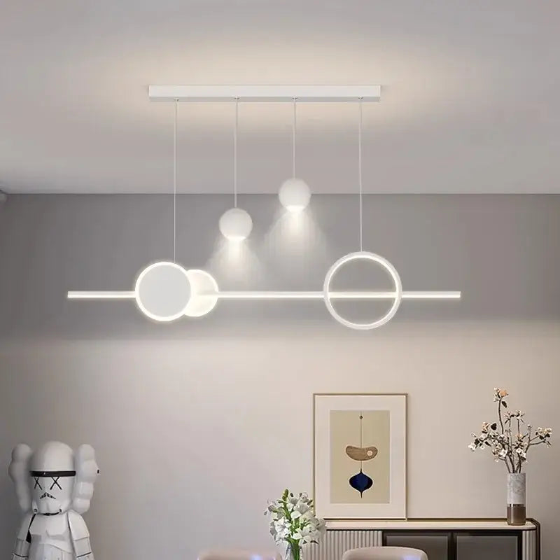 Modern white decorbites led pendant light chandeliers with geometric circular and ring-shaped led fixtures for indoor lighting