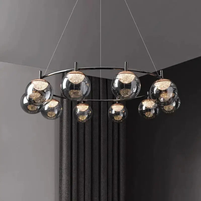 Modern black metal decorbites led pendant chandelier with clear glass spheres and warm-toned led pendant lights for indoor lighting