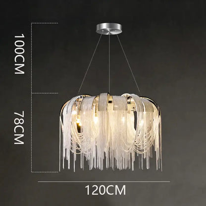 Decorbites led pendant light chandelier with cascading white crystal strands and silver metal frame for modern decor