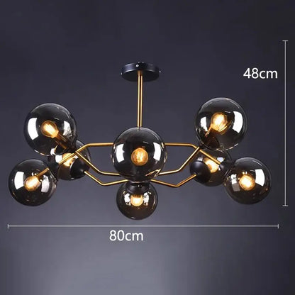 Modern black glass globe chandelier with brass metal arms by DecorBites led pendant light for dining room lighting
