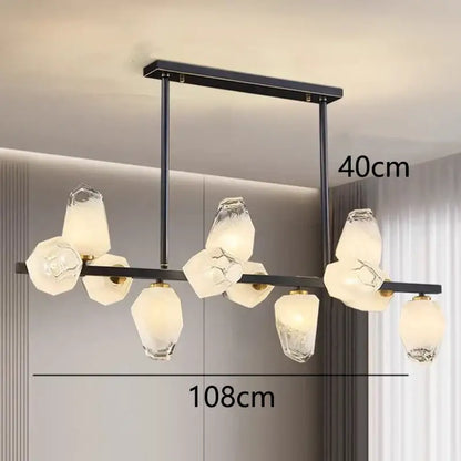 Modern black metal decorbites led pendant chandelier with frosted irregular crystal glass shades for living room lighting