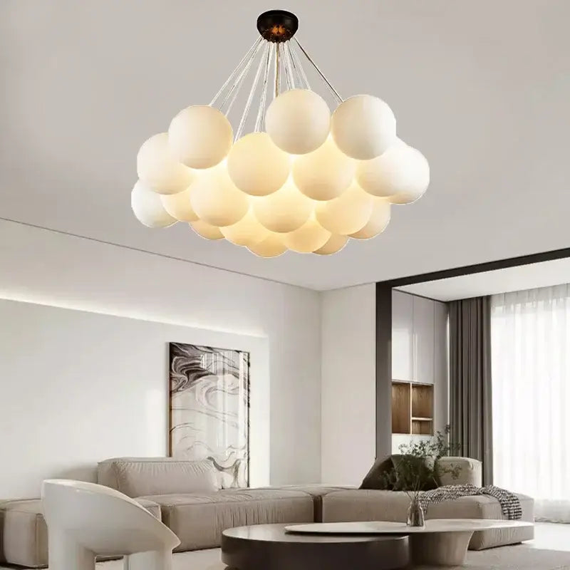 Decorbites led pendant cloud-shaped light with frosted glass spheres and dark metal fixture for modern indoor lighting