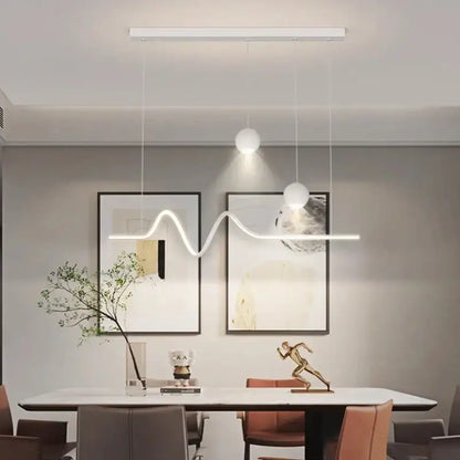 Modern white DecorBites LED pendant light with wave-shaped design and two spherical bulbs for indoor lighting