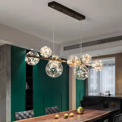 Modern decorbites led pendant light chandeliers with clear glass spheres and warm glowing lights for indoor use