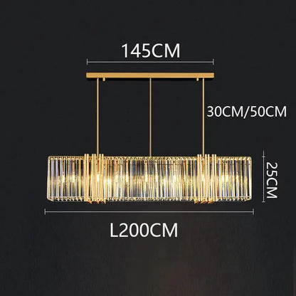 Gold-toned decorbites led pendant light chandelier with vertical crystal rods for modern indoor lighting decor