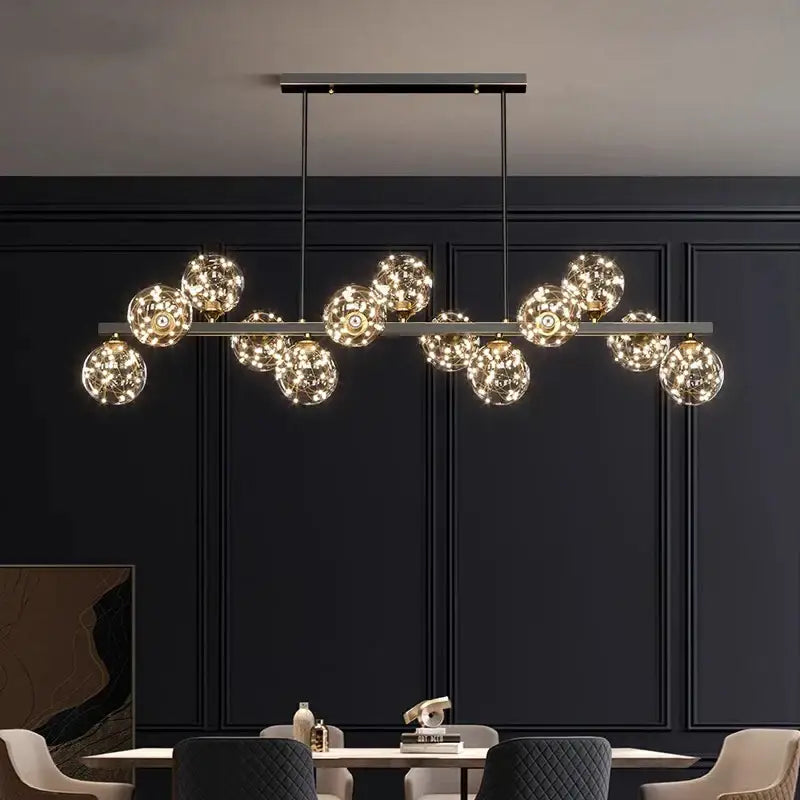 Decorbites led pendant light chandeliers with spherical glass globes and black rods for modern indoor lighting
