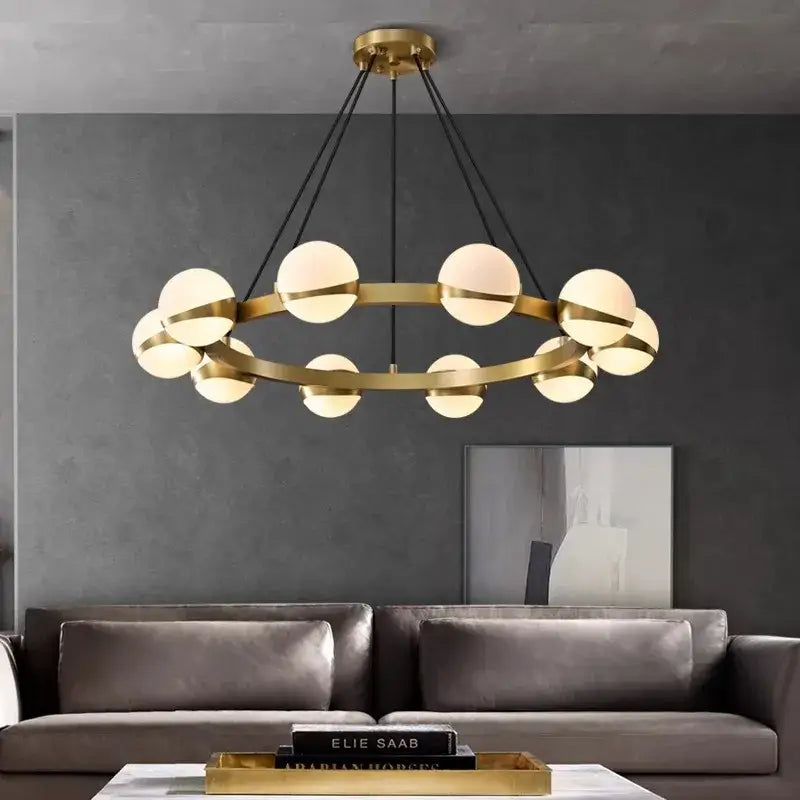Decorbites led pendant gold-toned chandelier with frosted glass globes for modern home indoor lighting pendant lights