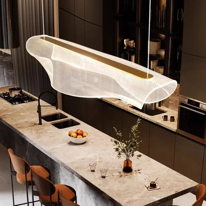Modern white mesh decorbites led pendant light chandeliers with integrated golden led strip for indoor living lighting