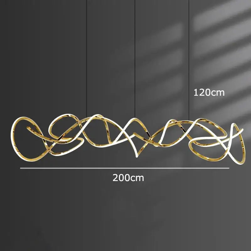 A modern 200cm gold-toned intricately wired decorbites led pendant light chandelier for living and dining rooms