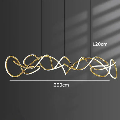 A modern 200cm gold-toned intricately wired decorbites led pendant light chandelier for living and dining rooms