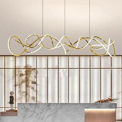 Gold-toned decorbites led pendant light chandeliers with intricate flowing design for modern living and dining rooms lighting
