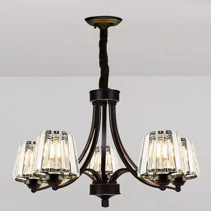 Antique bronze-finished decorbites led pendant light chandelier with five clear faceted crystal shades for modern rooms
