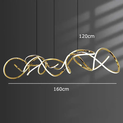 Gold-toned decorbites led pendant light chandelier with modern abstract intertwined circular metallic elements for living room lighting