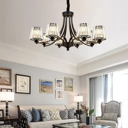 Black wrought iron decorbites led pendant light chandelier with clear glass shades for modern living and dining rooms