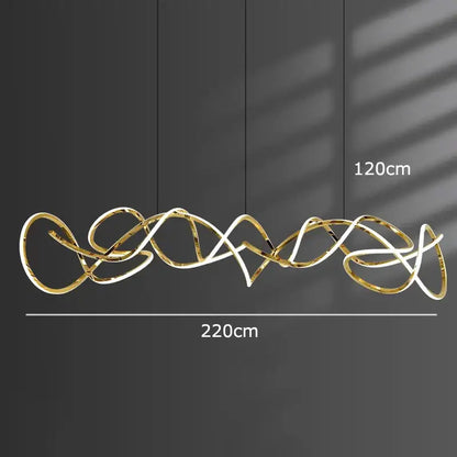 Gold-toned modern DecorBites LED pendant light chandelier with abstract intertwined wire design for living and dining rooms