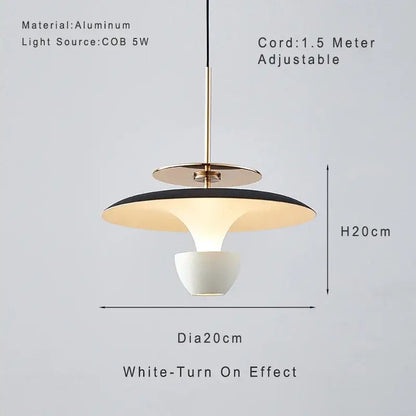 Modern minimalist decorbites led pendant light with black and white ceramic shade and aluminum frame for contemporary spaces
