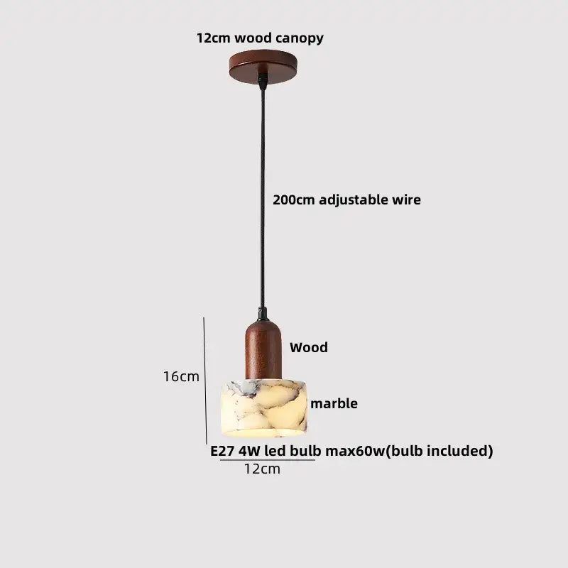 Decorbites™ modern luxury pendant light fixture with rustic wooden base marble shade and adjustable wire