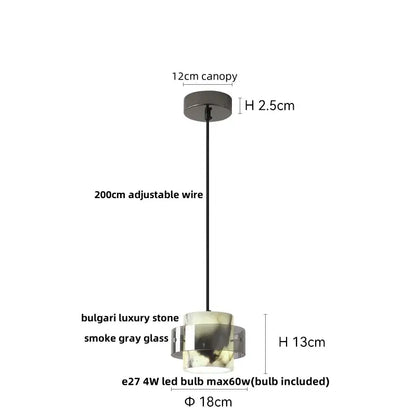 Bulgari luxury stone smoke gray glass pendant light fixture with 200cm adjustable wire and e27 led bulb by DecorBites
