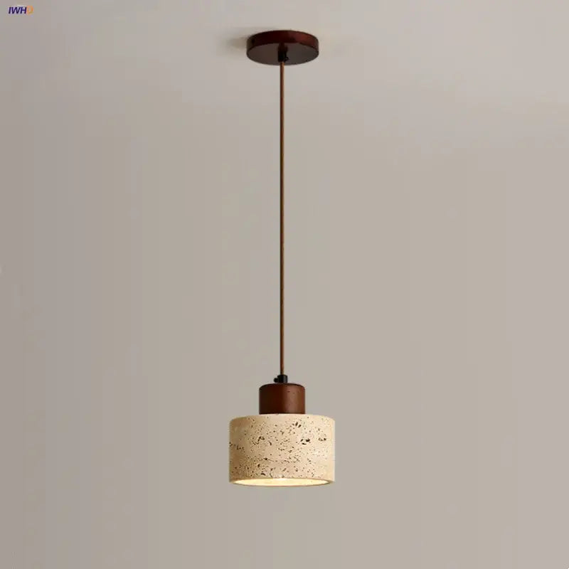Decorbites™ modern pendant light fixture with textured beige concrete shade and dark brown wood accents