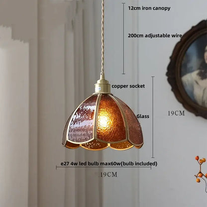 Decorbites led pendant amber glass pendant light with copper socket and iron canopy for modern living room decor