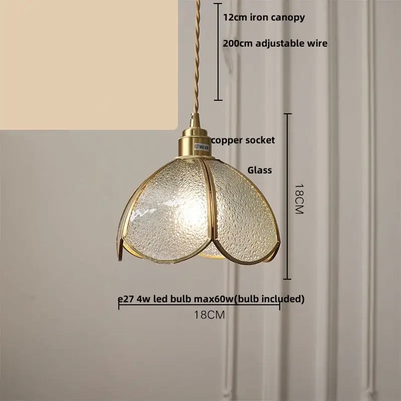Vintage-style DecorBites LED pendant light with textured translucent glass and brass frame for modern living spaces