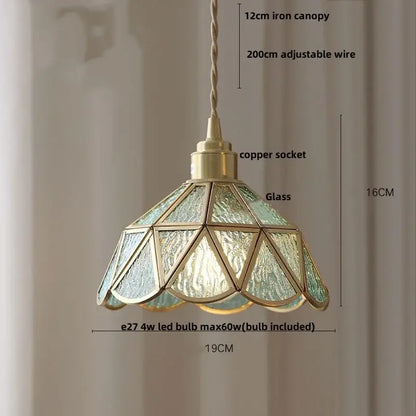 DecorBites LED pendant light with brass metal frame and textured green glass panels for modern living dining room decor