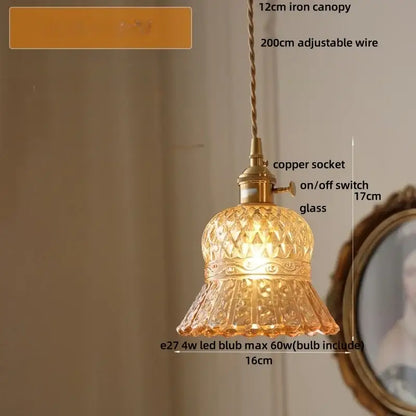 Decorbites led pendant light with amber glass bell-shaped shade and brass fittings modern nordic pendant light