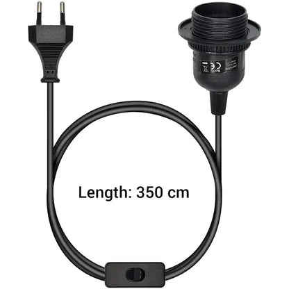 Black 350 cm lamp cord with two-prong european plug edison screw socket and inline switch for decorbites led pendant light