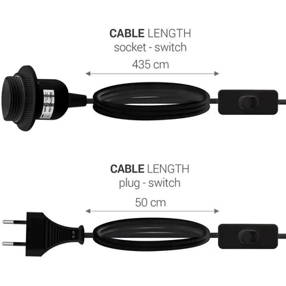 Black electrical cable with integrated switch and screw-base socket for decorbites led pendant light fixture with eu plug
