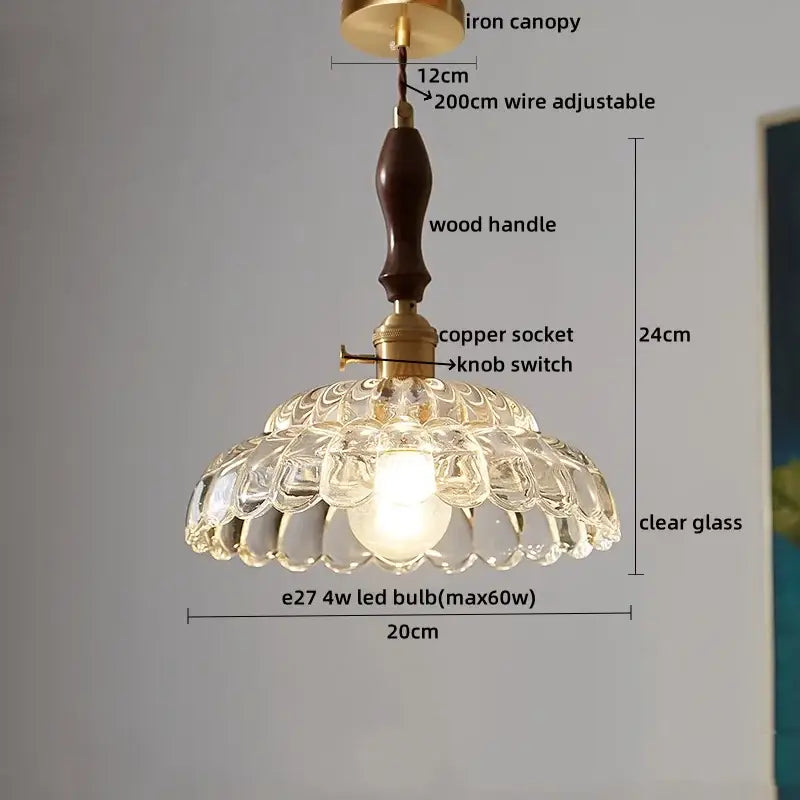 Clear glass pendant light with wooden handle and brass accents decorbites led pendant for modern indoor lighting